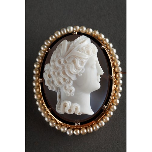 Gold-Mounted Agate Cameo Brooch